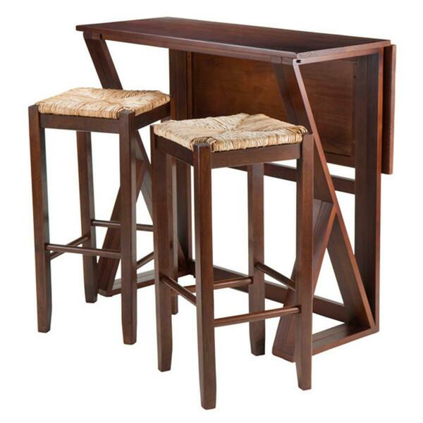 Winsome 36.22 x 39.37 x 31.5 in. Harrington Drop Leaf High Table with 2-29 in. Rush Seat Stools, 3PK 94393